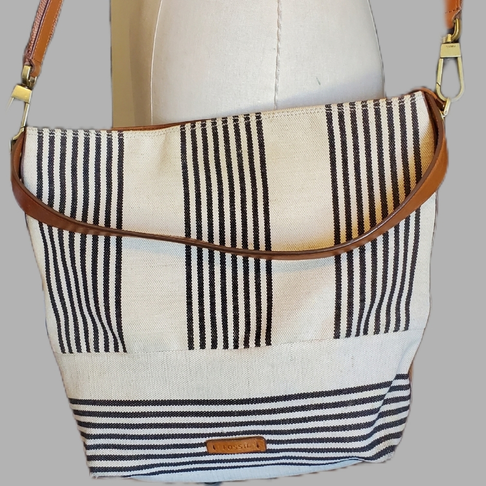 Fossil Brown and Cream Striped Shoulder Bag - Picture 3 of 10